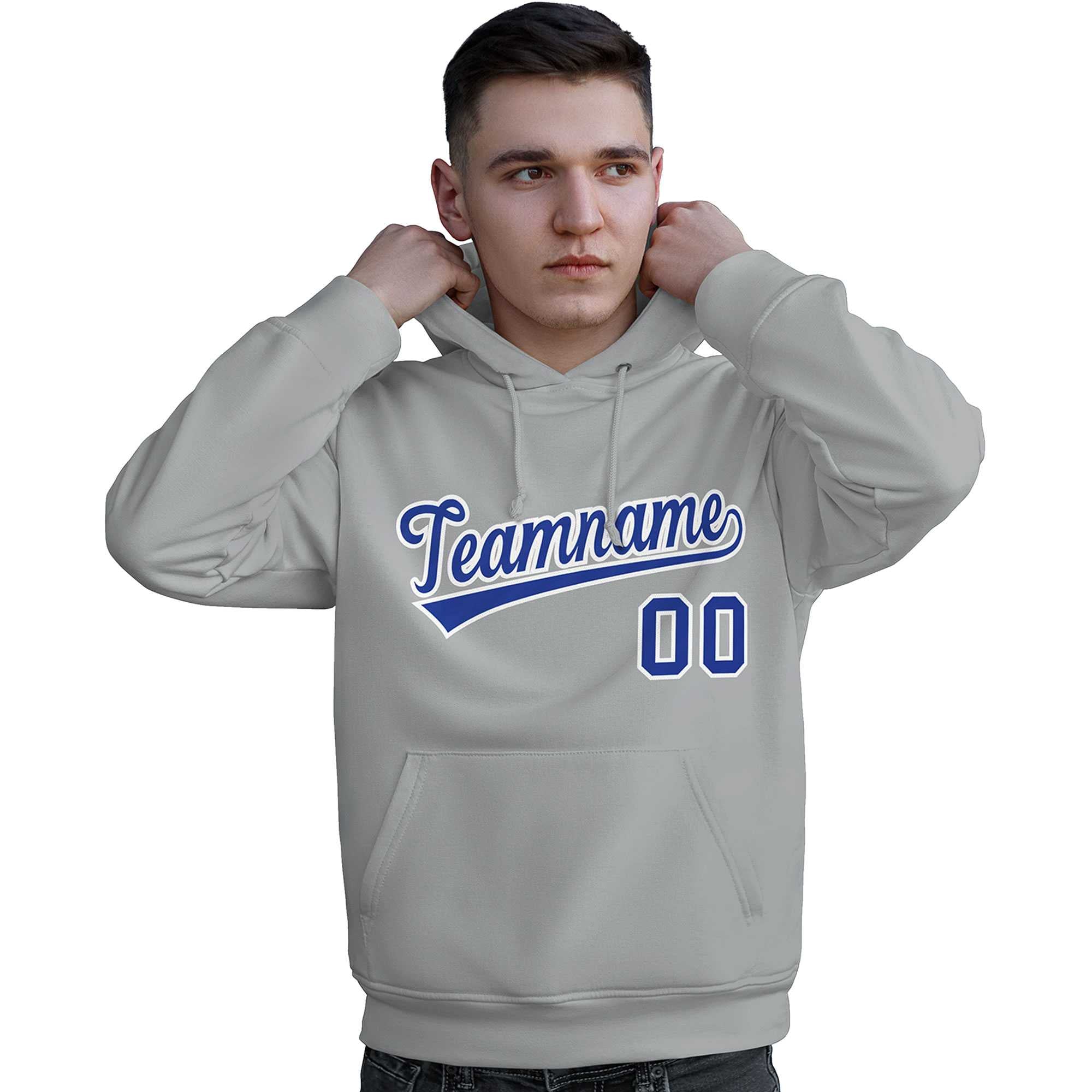 Custom Gray Royal-White Classic Style Personalized Sport Pullover Hoodie