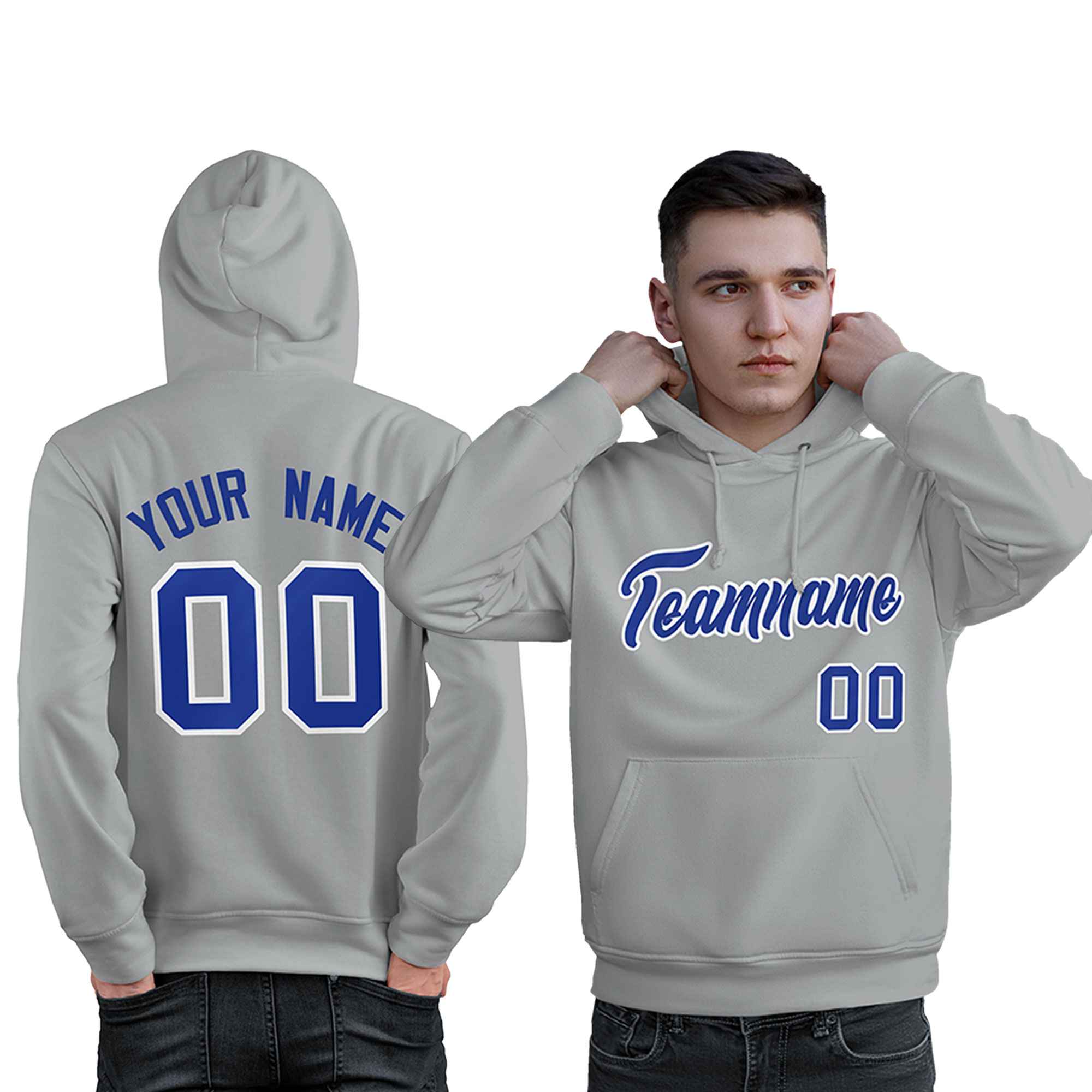 Custom Gray Royal-White Classic Style Personalized Sport Pullover Hoodie