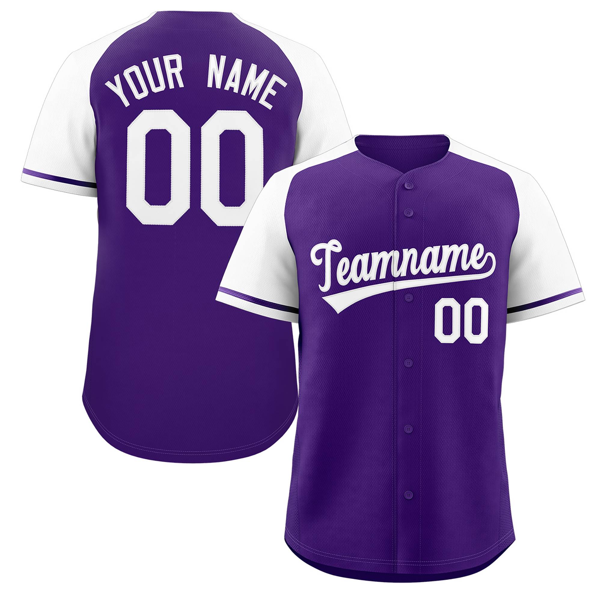 Custom Purple White Raglan Sleeves Authentic Baseball Jersey