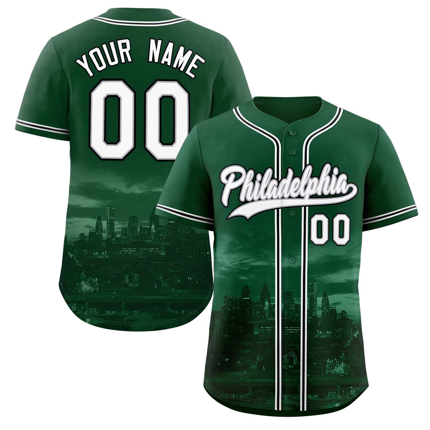 Maillot de baseball personnalisé vert blanc-gris Philadelphia City Connect