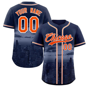 Maillot de baseball Chicago City Connect personnalisé bleu marine orange-blanc