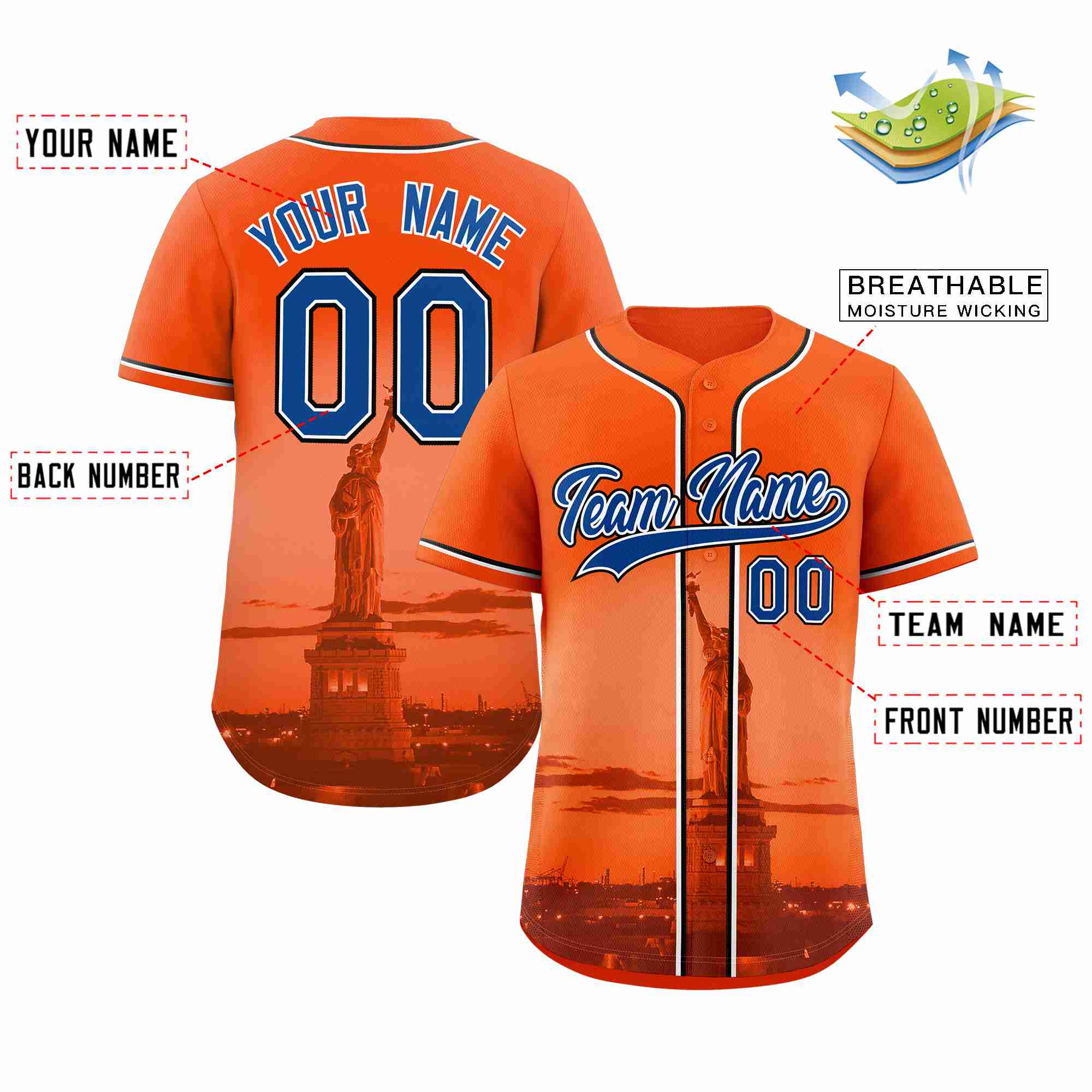 Maillot de baseball personnalisé orange royal-blanc New York City Connect