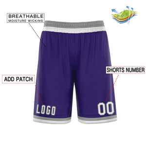 Short de basket-ball blanc gris violet personnalisé