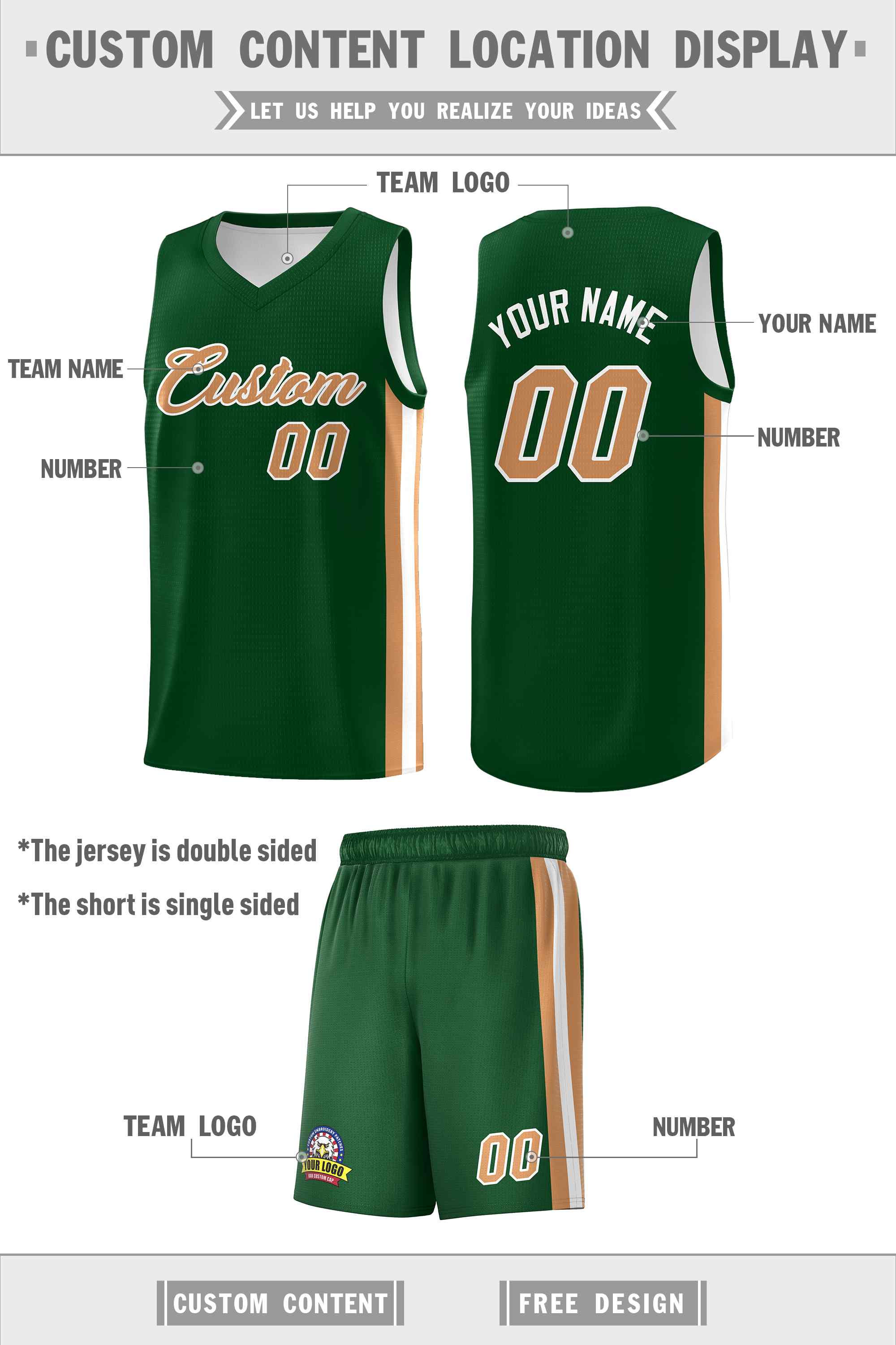 Custom Green Old Gold-White Classic Sets Sports Uniform Basketball Jersey
