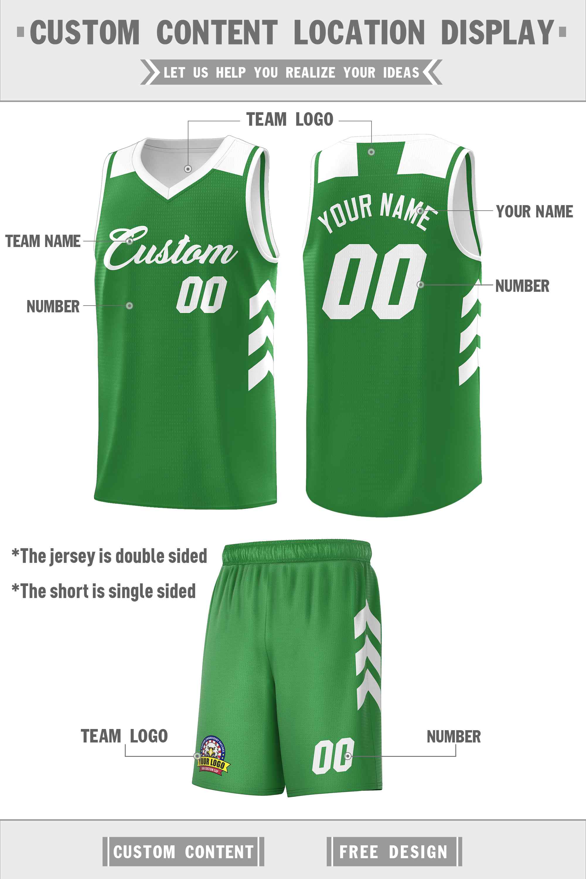 Le classique blanc vert personnalisé définit le maillot de basket-ball uniforme de sport