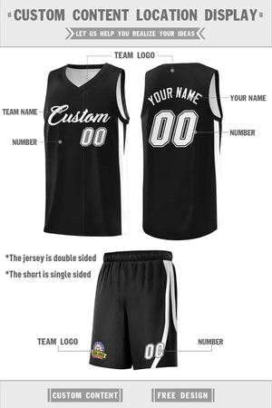 Ensembles classiques noirs et blancs personnalisés, maillot de basket-ball uniforme de sport