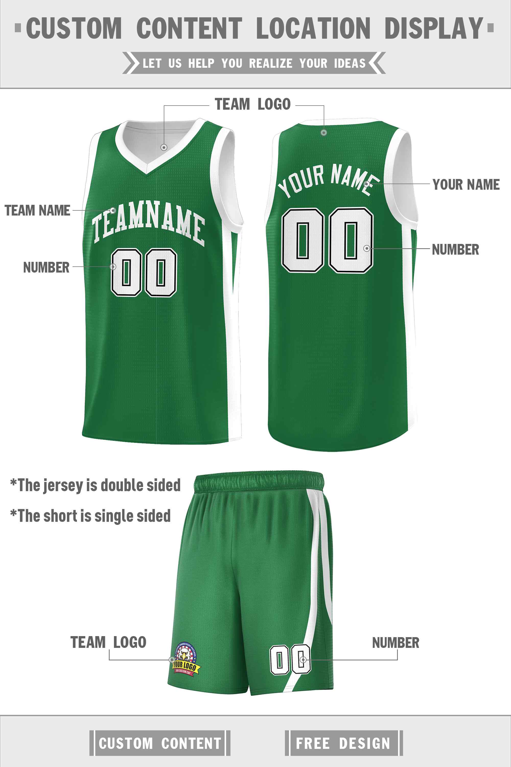 Le classique blanc vert personnalisé définit le maillot de basket-ball uniforme de sport