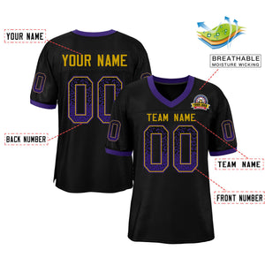 Custom Black Gold-Purple Drift Fashion Mesh Authentic Football Jersey