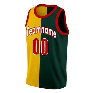 Maillot de basket-ball personnalisé, jaune, vert-rouge, à la mode, haut à la mode