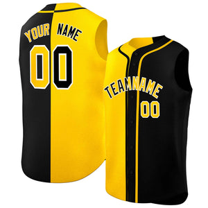 Custom Gold Black Split Fashion Design Authentic Sleeveless Baseball Jersey