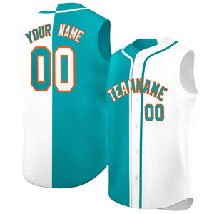 Custom Aqua White Split Fashion Design Authentic Sleeveless Baseball Jersey