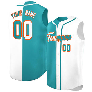 Custom Aqua White Split Fashion Design Authentic Sleeveless Baseball Jersey