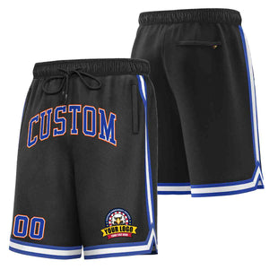 Short en maille de basket-ball de style classique noir royal-orange personnalisé