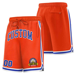 Short de basket-ball en maille de style classique orange royal-blanc personnalisé