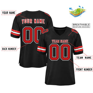 Custom Black Red-White Classic Style Mesh Authentic Football Jersey