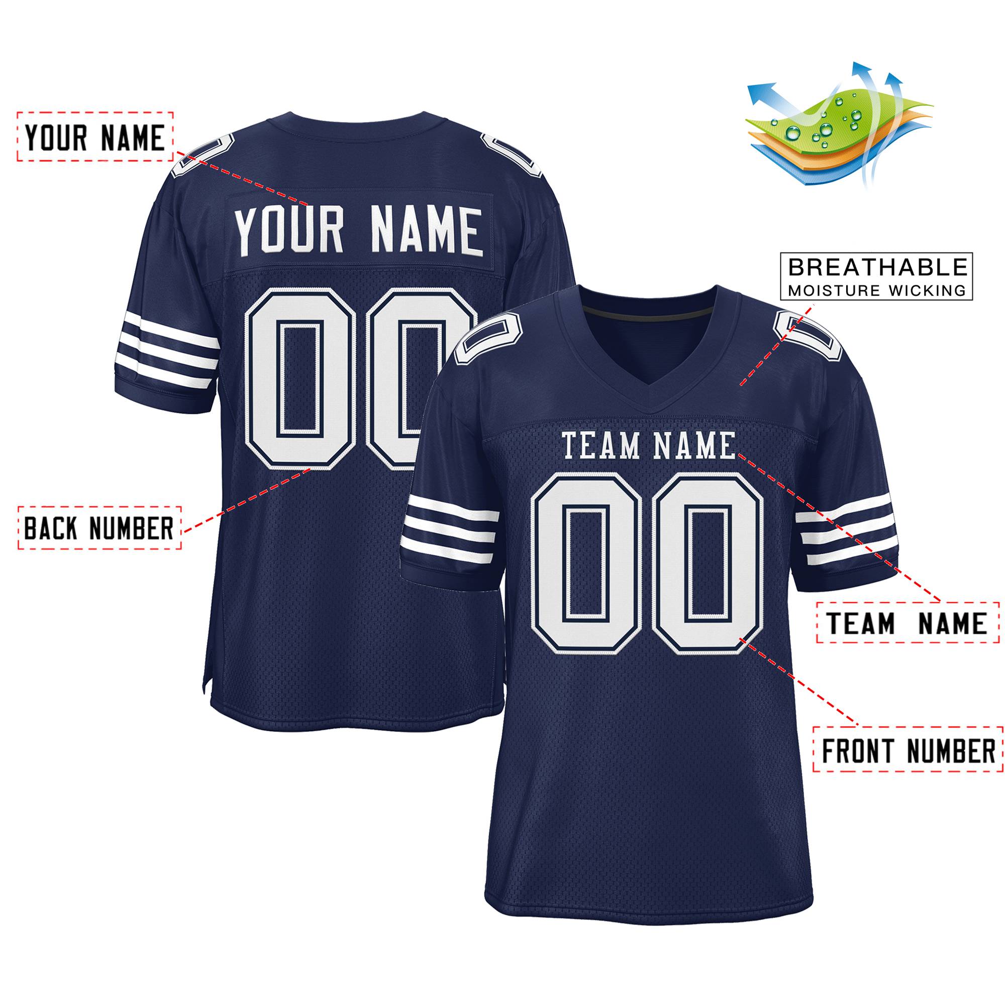 Custom Navy White Classic Style Mesh Authentic Football Jersey