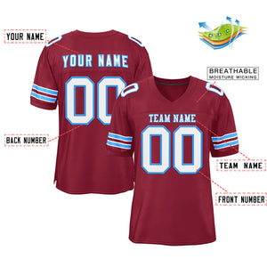 Custom Cardinal White-Powder Blue Classic Style Mesh Authentic Football Jersey