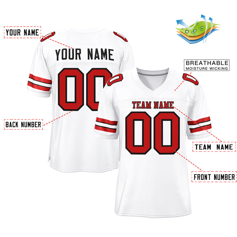 Custom White Scarlet-Black Classic Style Mesh Authentic Football Jersey