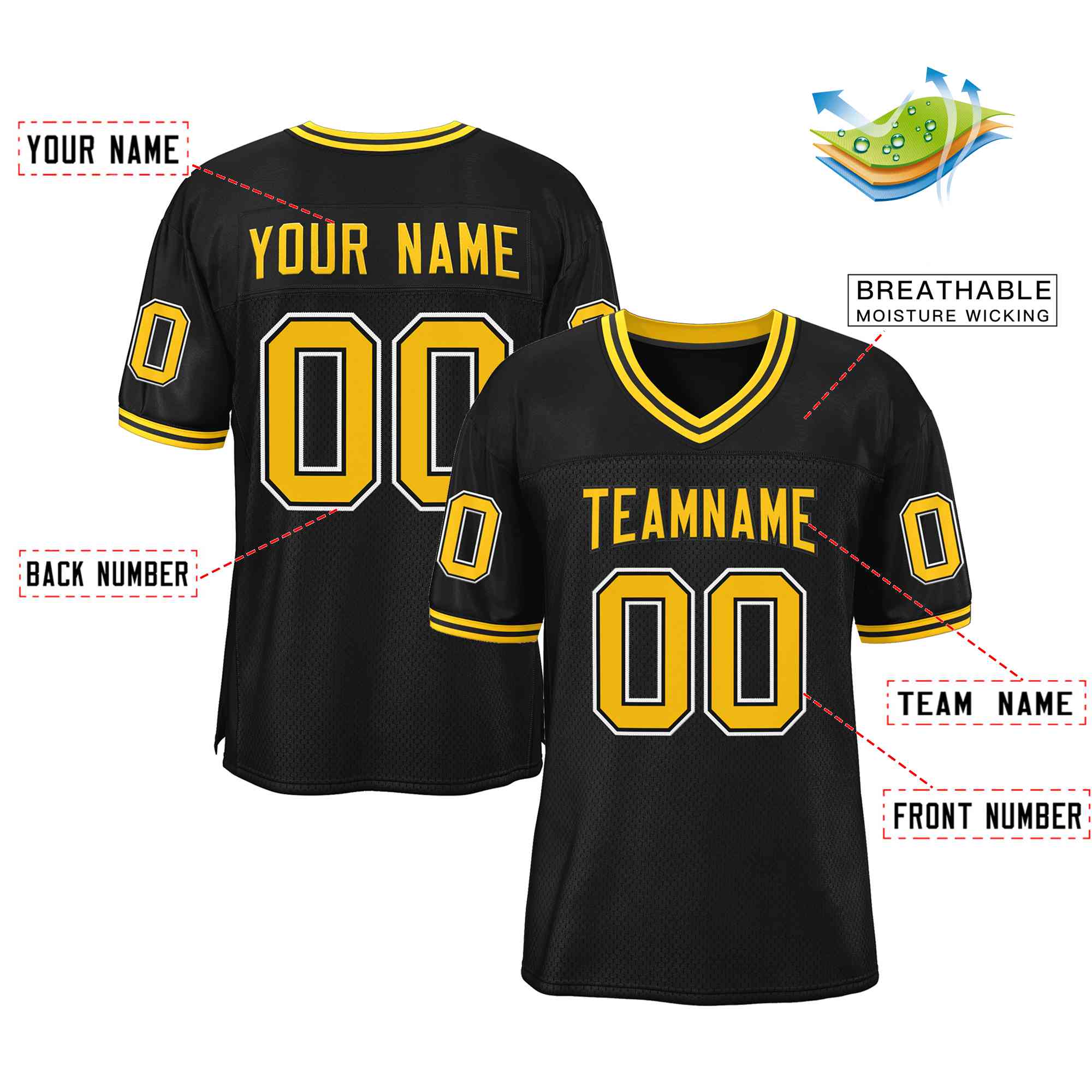 Custom Black Gold-Black Classic Style Authentic Football Jersey