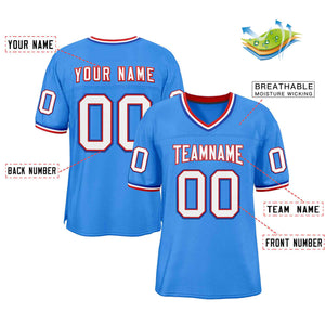 Custom Powder Blue White-Red Classic Style Authentic Football Jersey