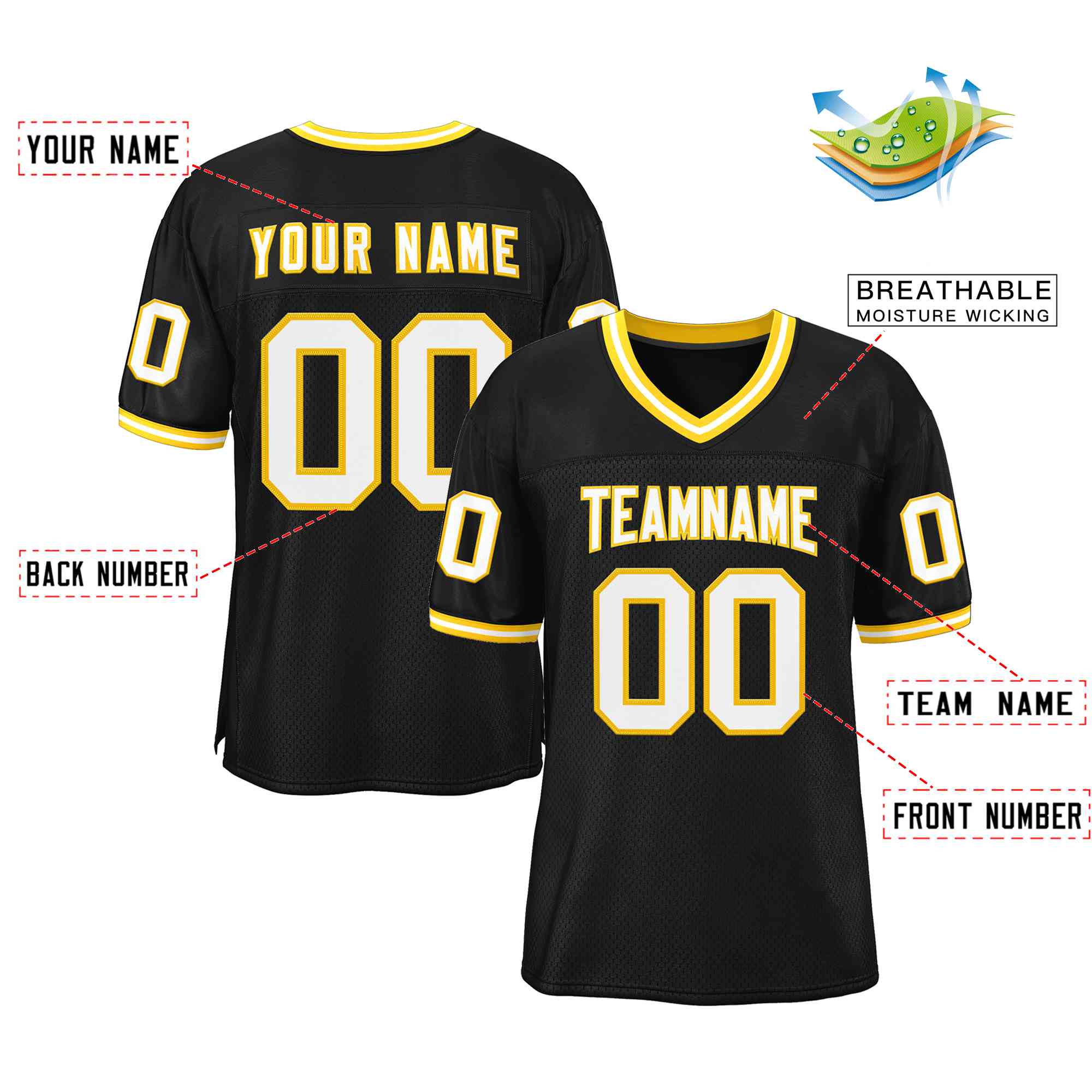 Custom Black White-Gold Classic Style Authentic Football Jersey