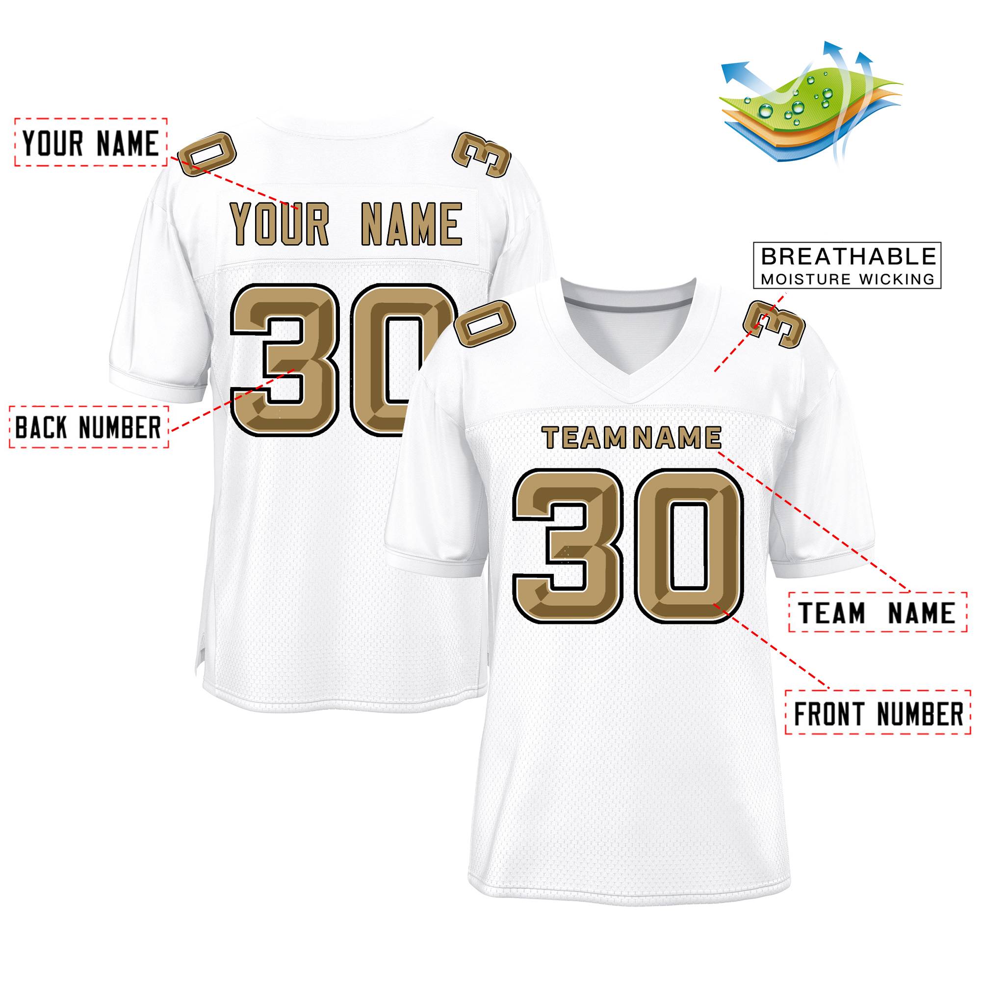 Custom White Classic Style Mesh Authentic Football Jersey