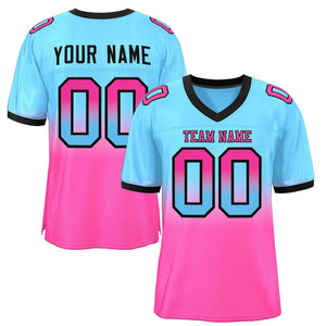 custom bule and pink gradient football jersey