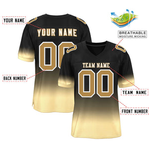 Custom Black Khaki-Old Gold Gradient Fashion Personalized Team Football Jersey