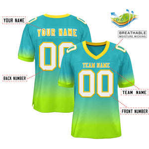 Custom Aqua Neon Green-White Gradient Fashion Personalized Team Football Jersey