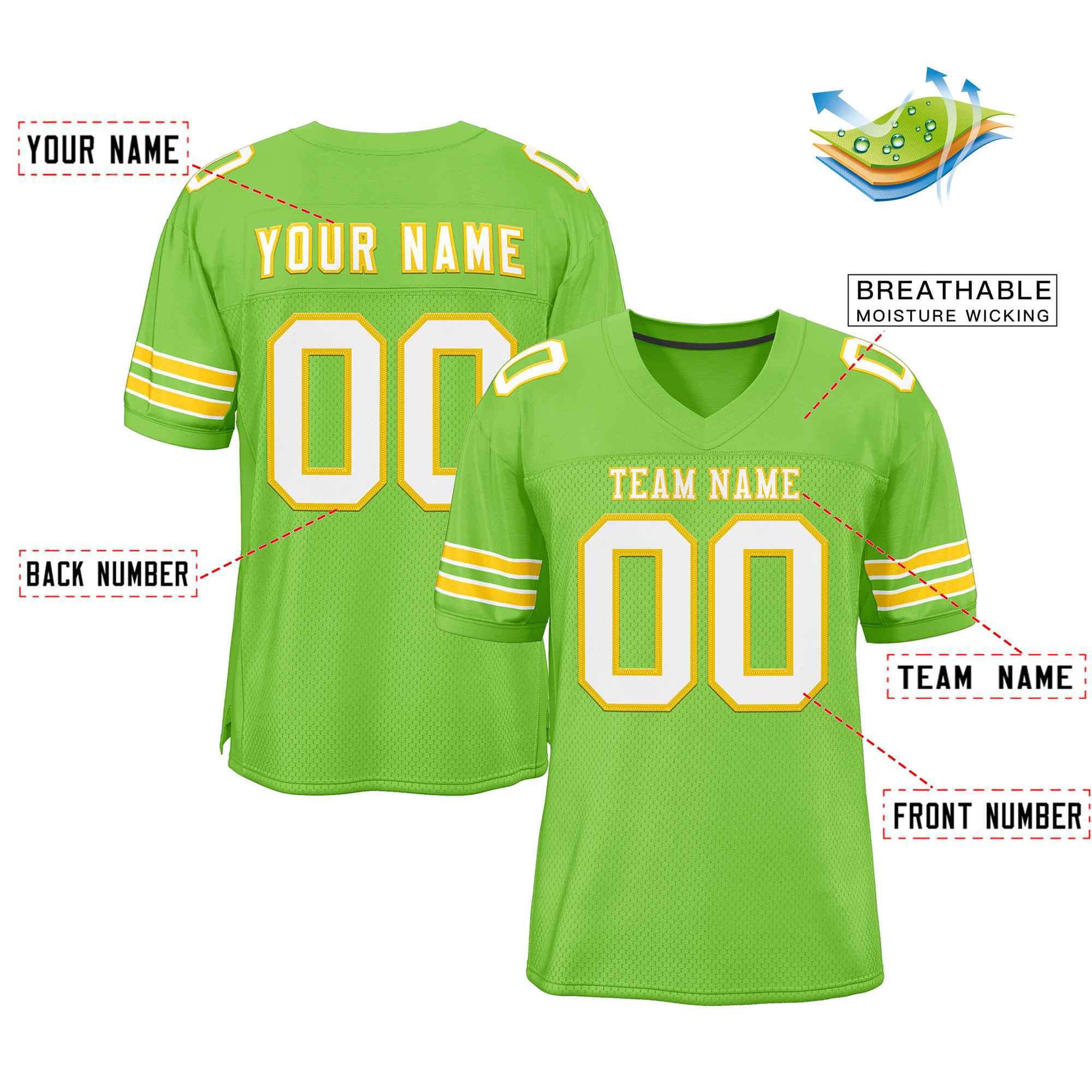 Custom Neon Green White-Gold Classic Style Authentic Football Jersey