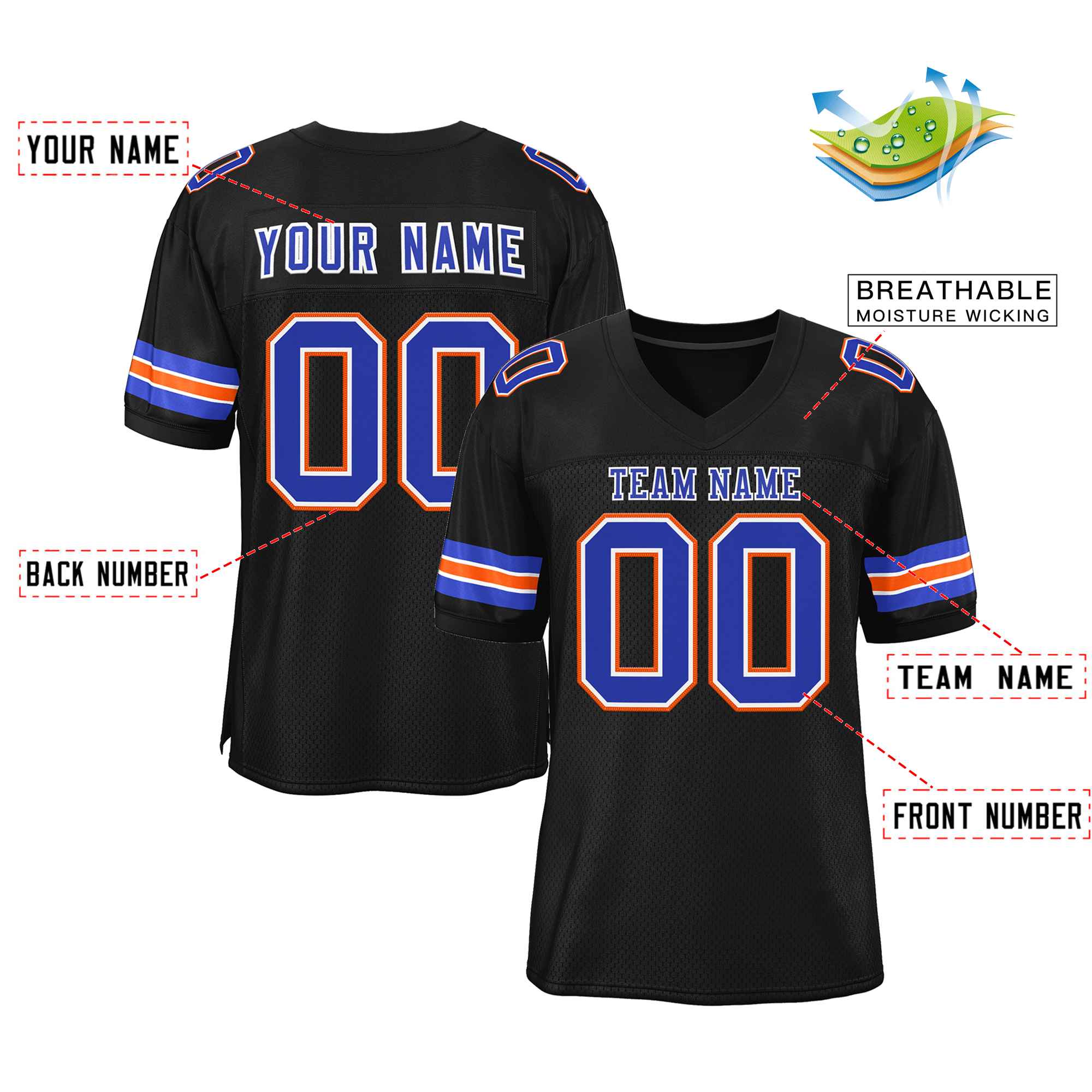 Custom Black Royal-White Classic Style Authentic Football Jersey