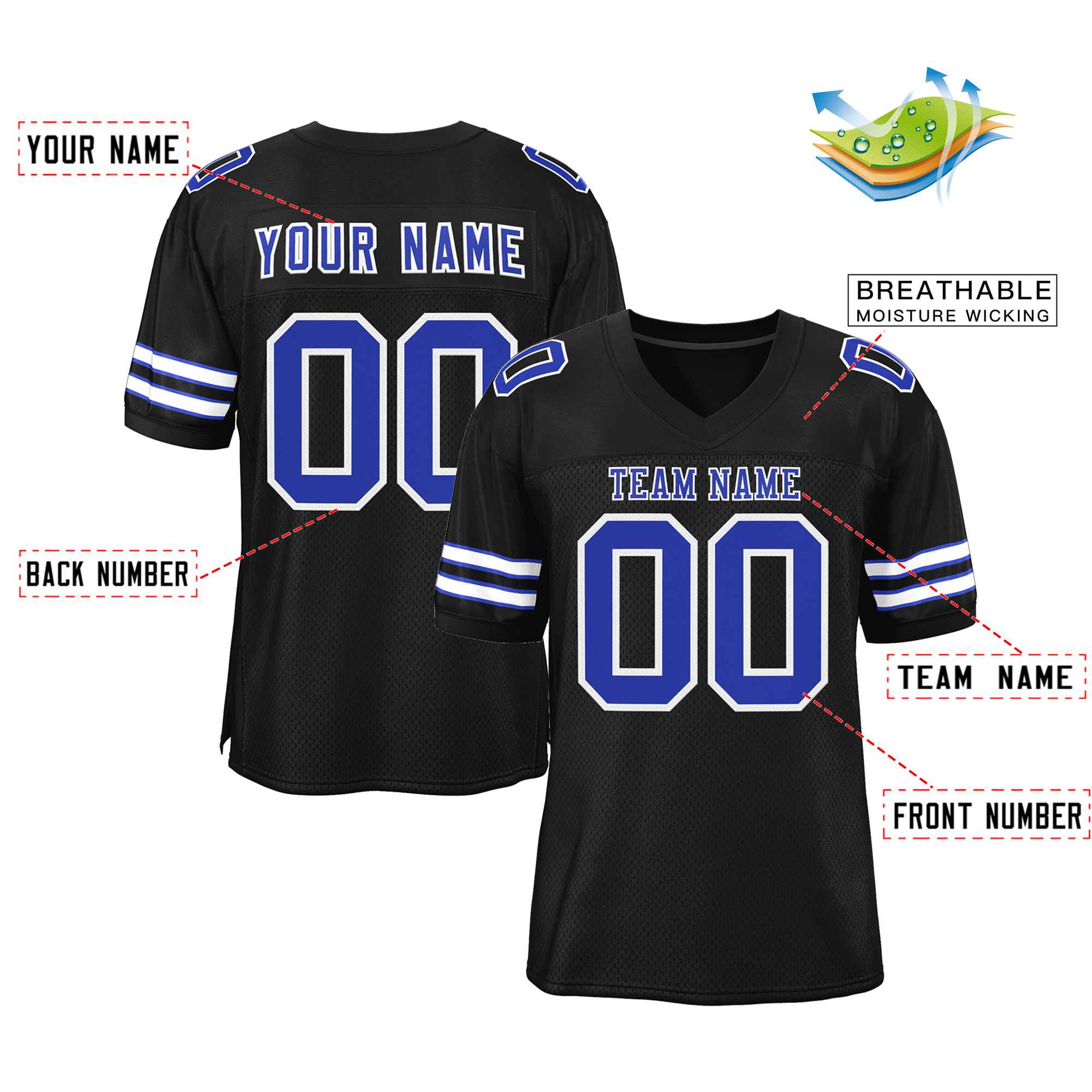 Custom Black Royal-White Classic Style Authentic Football Jersey