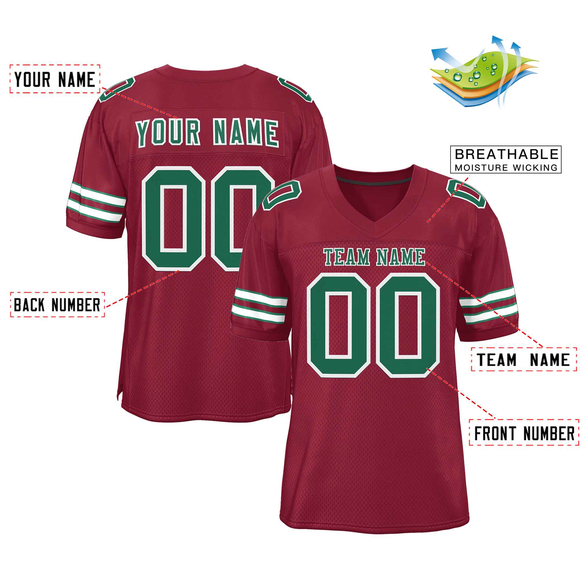 Custom Burgundy Kelly Green-White Classic Style Authentic Football Jersey