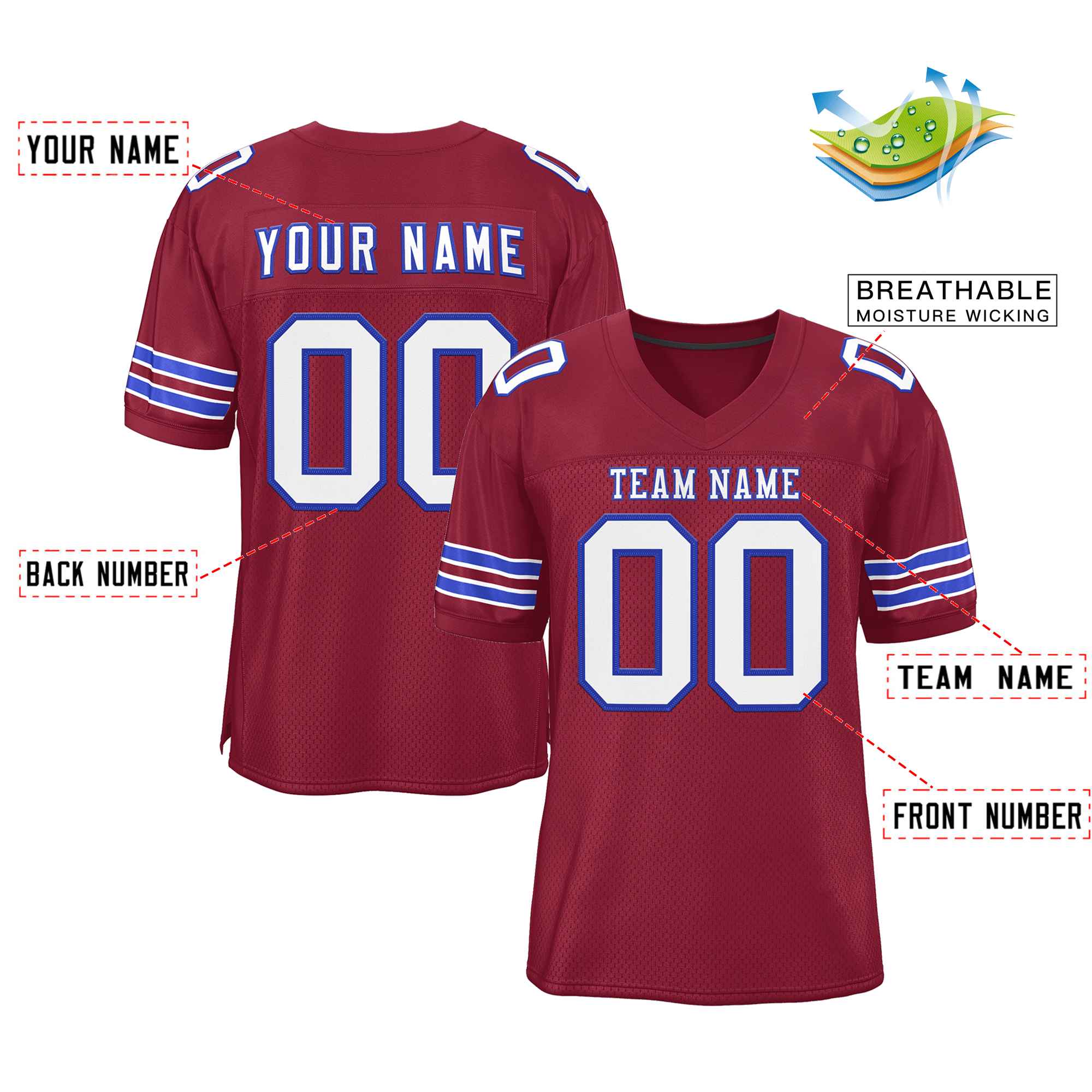 Custom Burgundy White-Royal Classic Style Authentic Football Jersey