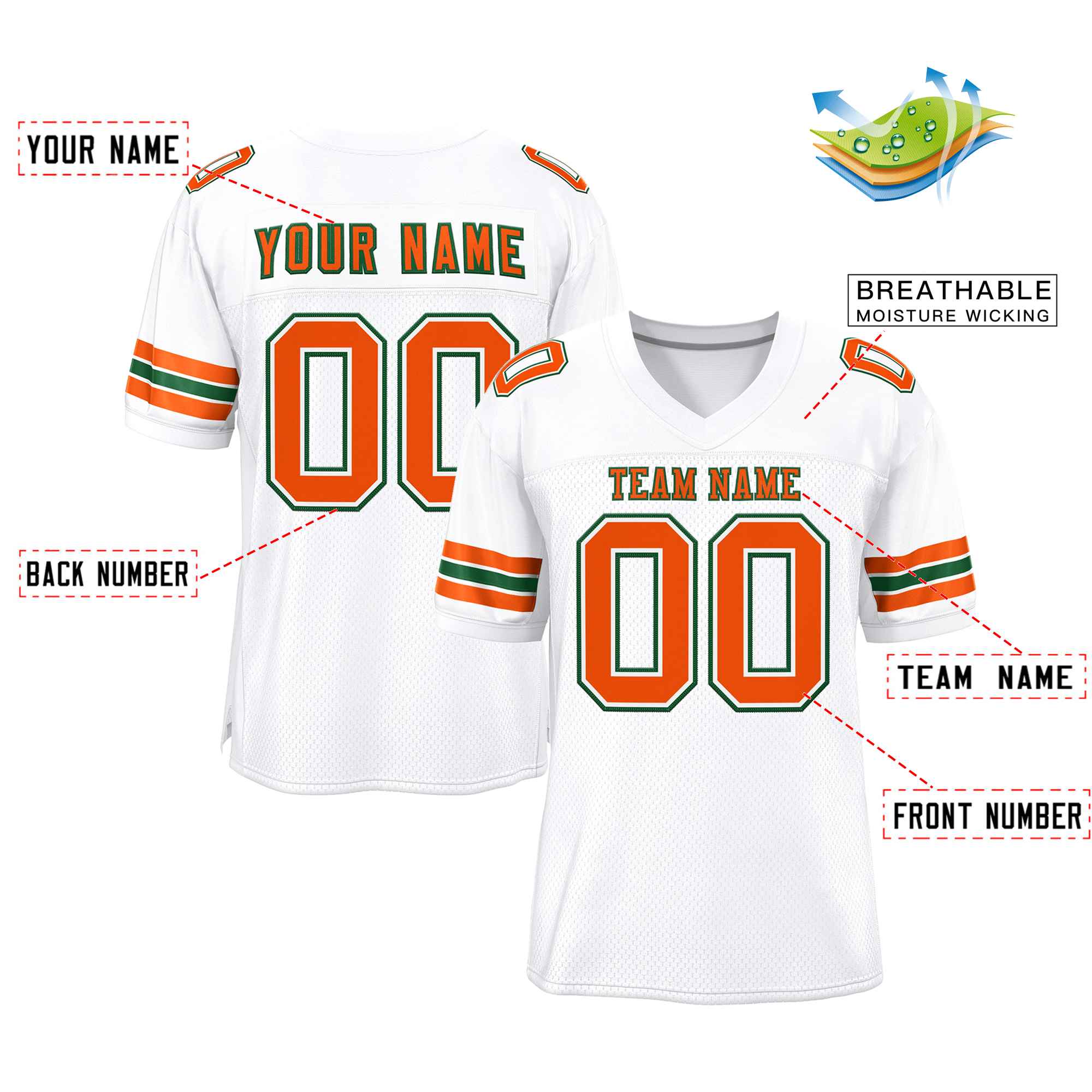 Custom White Orange-Kelly Green Classic Style Authentic Football Jersey