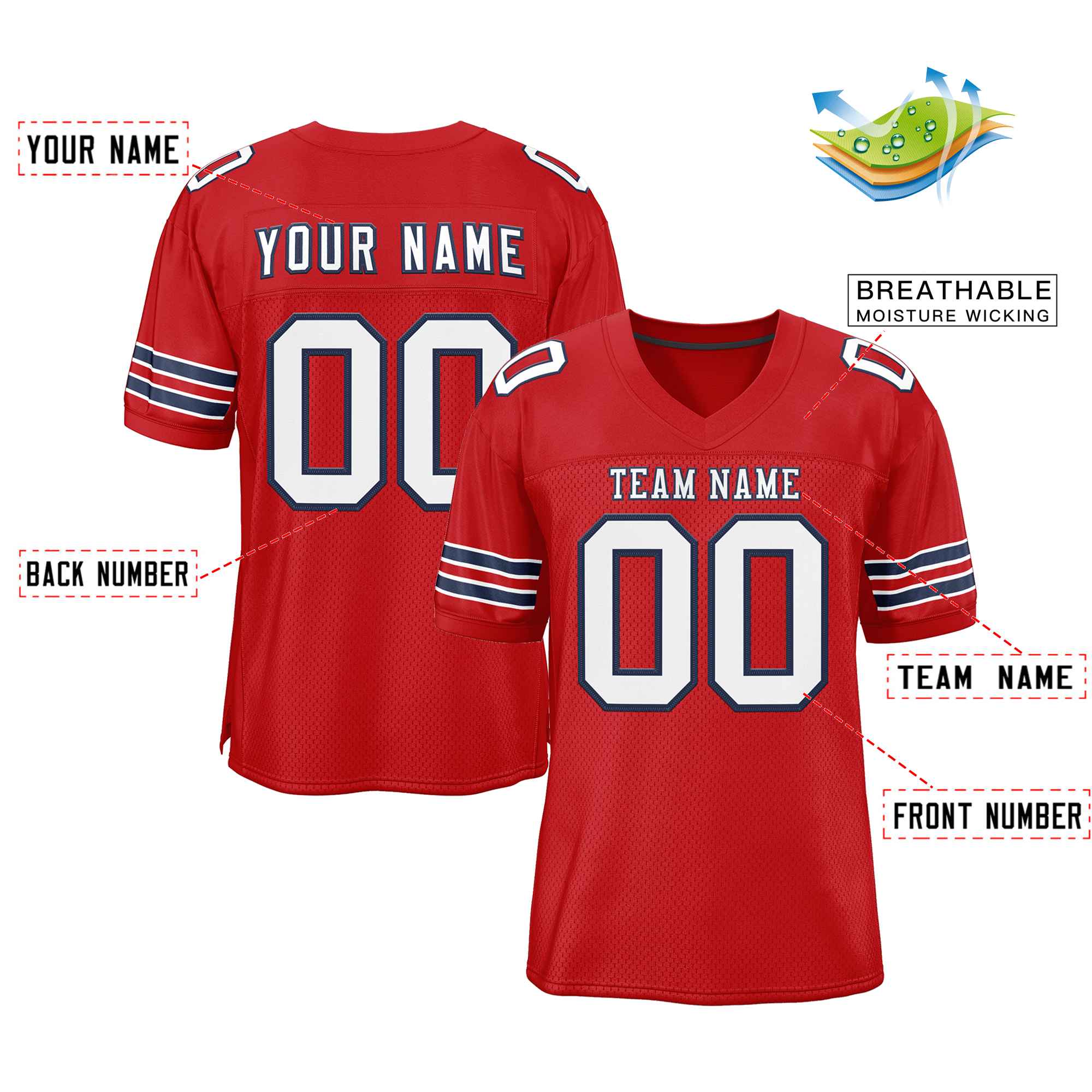 Custom Red White-Navy Classic Style Authentic Football Jersey