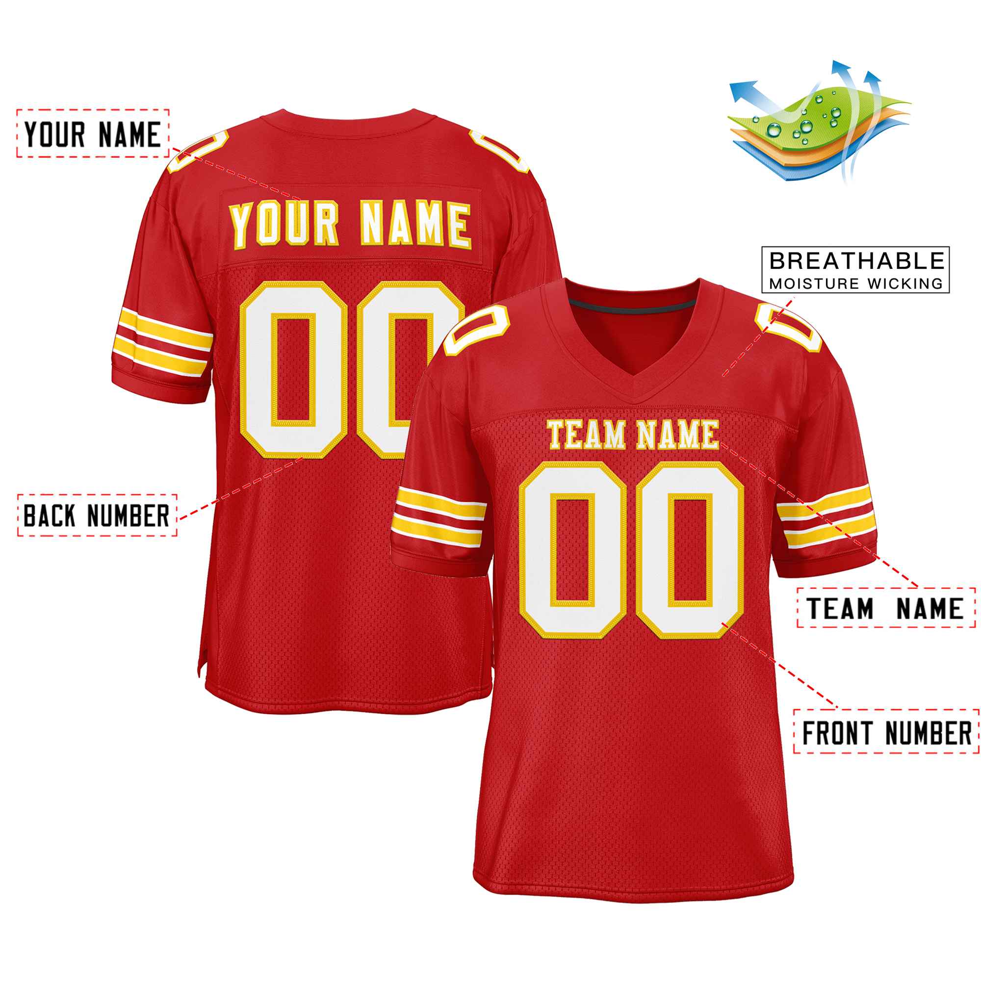 Custom Red White-Gold Classic Style Authentic Football Jersey