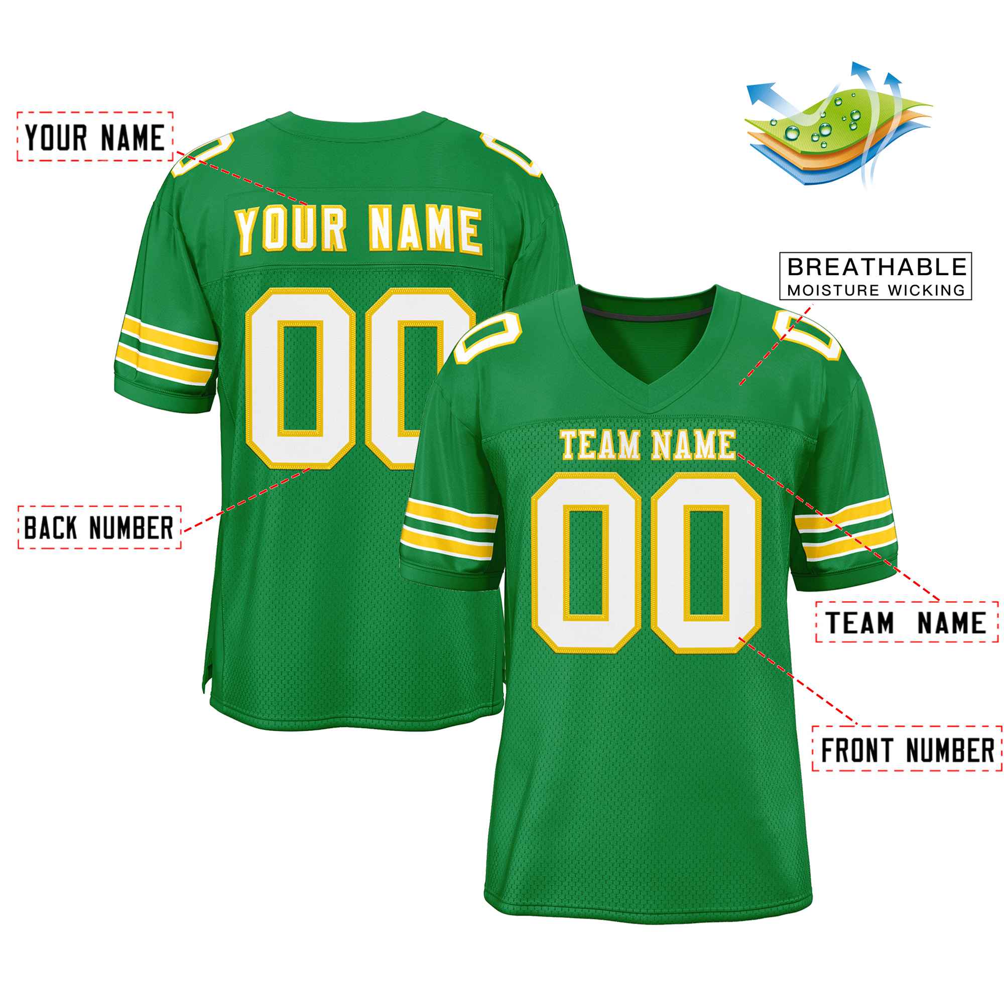 Custom Kelly Green White-Gold Classic Style Authentic Football Jersey