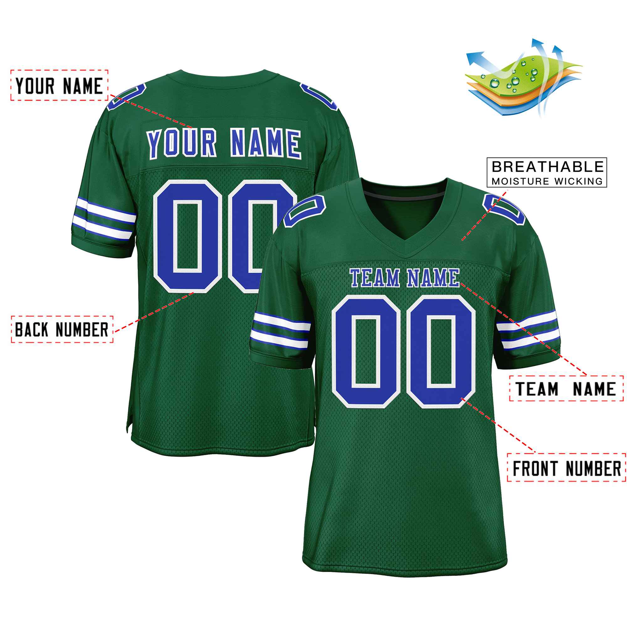 Custom Green Royal-White Classic Style Authentic Football Jersey