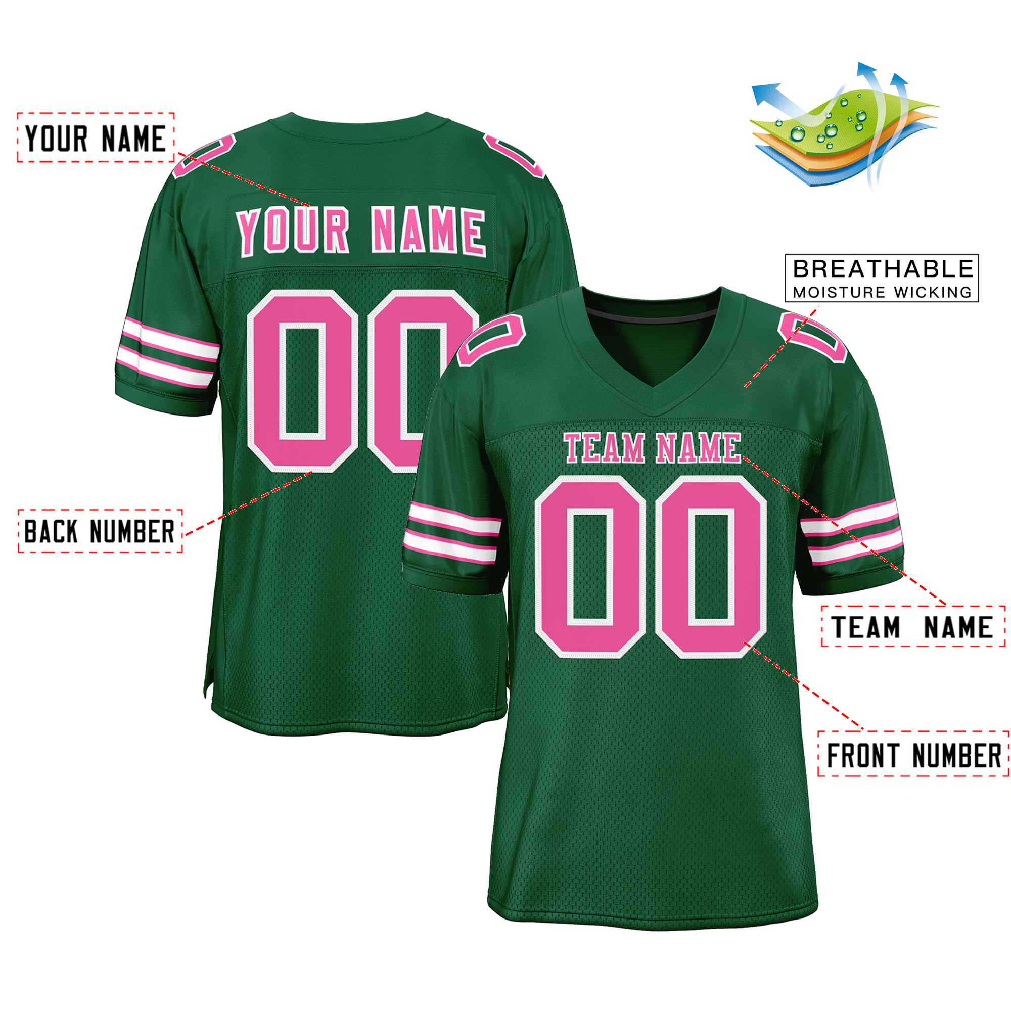 Custom Green Pink-White Classic Style Authentic Football Jersey