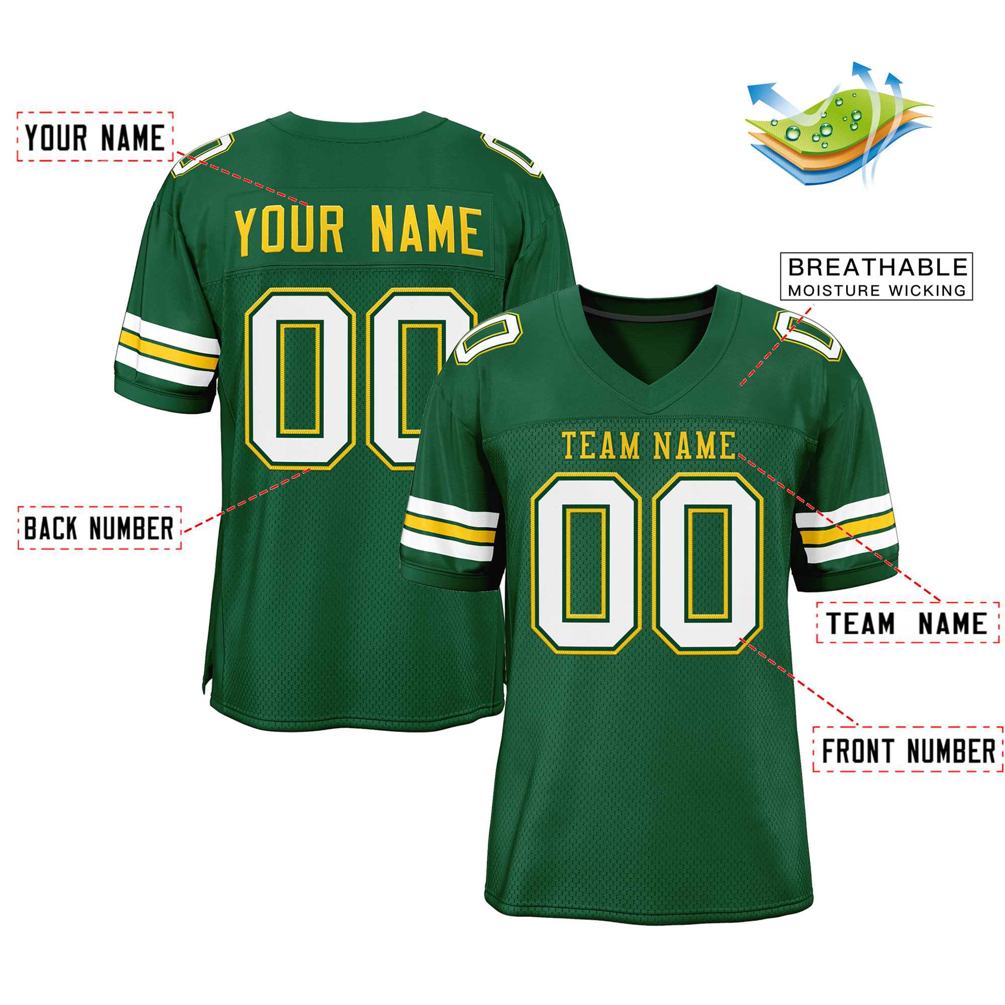 Custom Green Gold-Green Classic Style Authentic Football Jersey
