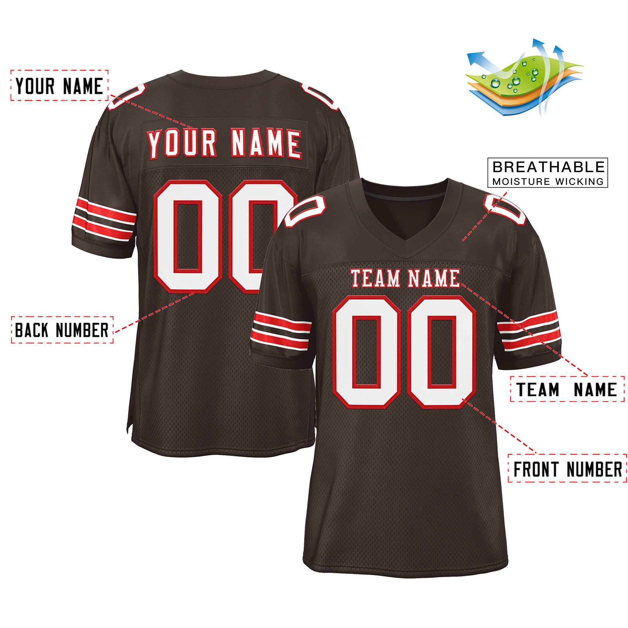 Custom Brown White-Red Classic Style Authentic Football Jersey