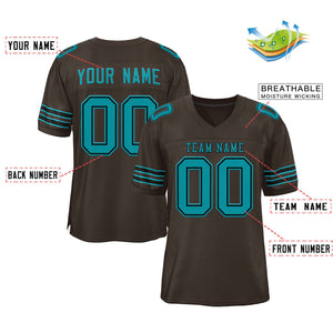 Custom Brown Aqua-Black Classic Style Authentic Football Jersey