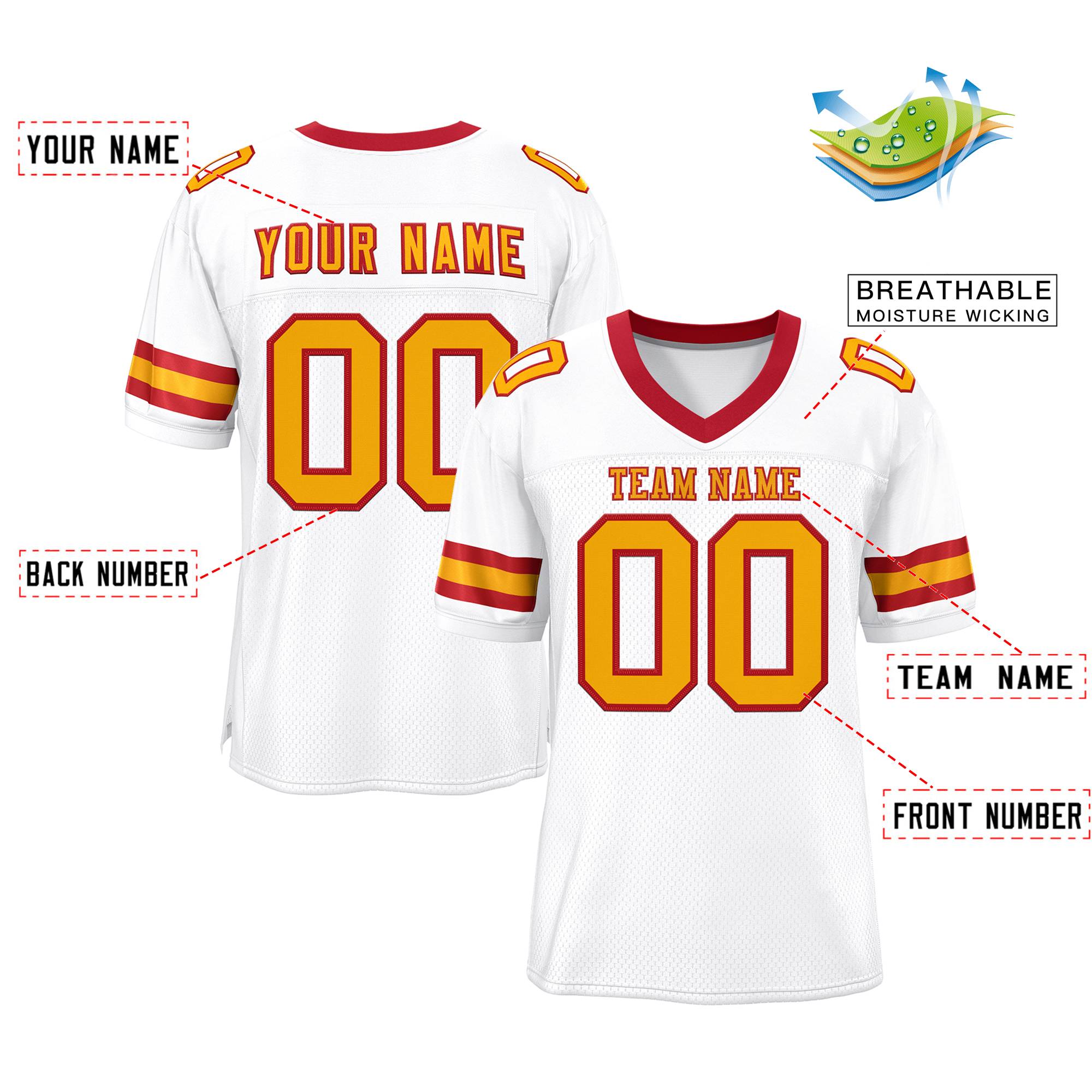 Custom White Yellow-Red Classic Style Mesh Authentic Football Jersey