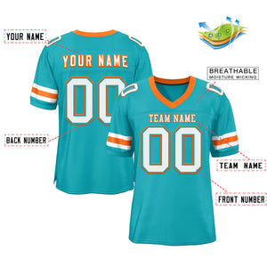 Custom Aqua White-Orange Classic Style Mesh Authentic Football Jersey