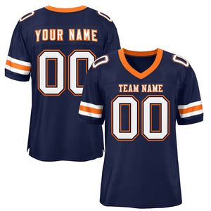 Custom Navy White-Orange Classic Style Mesh Authentic Football Jersey