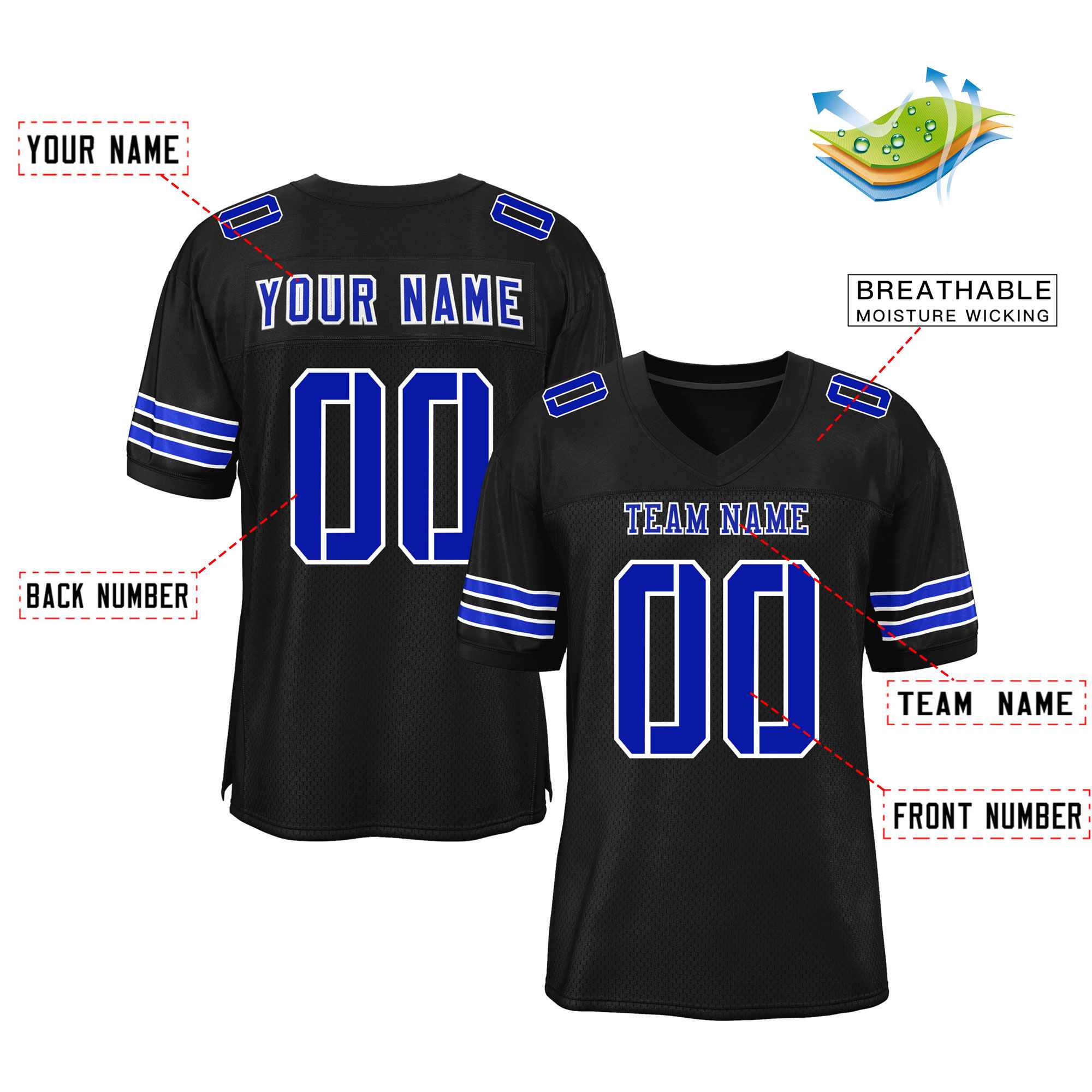 Custom Black Royal Classic Style Mesh Authentic Football Jersey