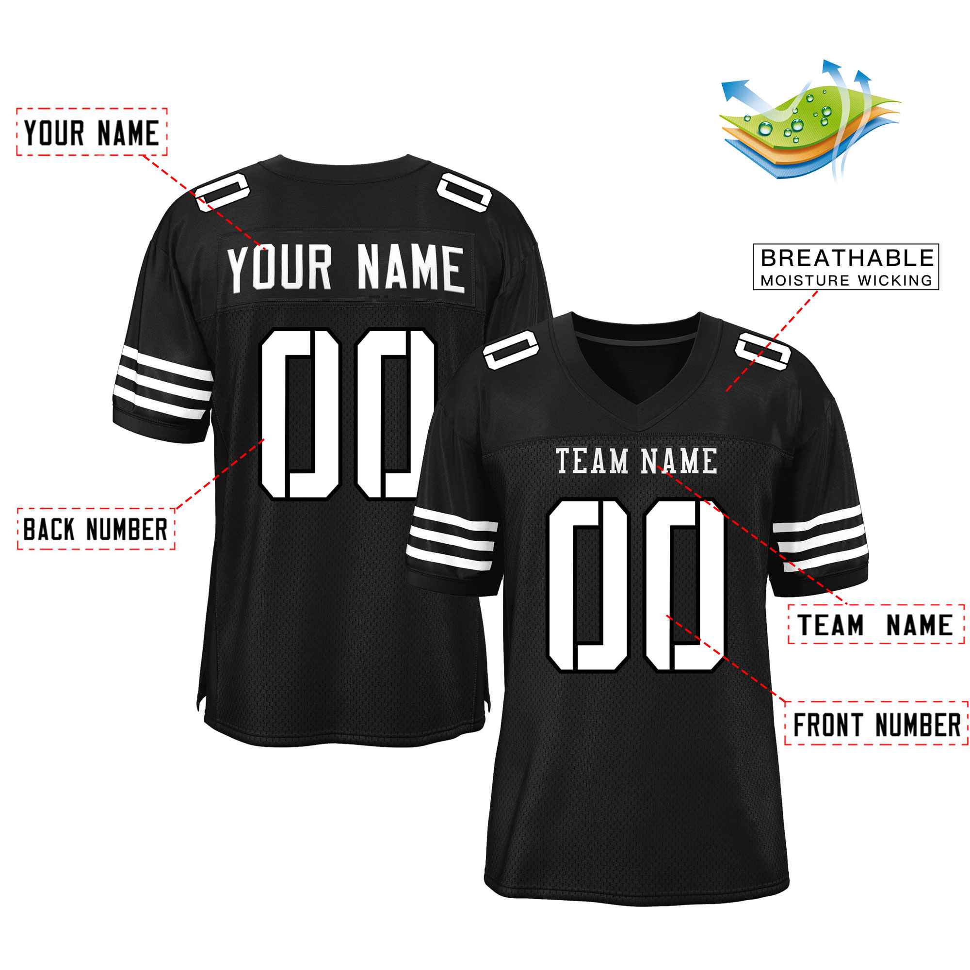 Custom Black White Classic Style Mesh Authentic Football Jersey