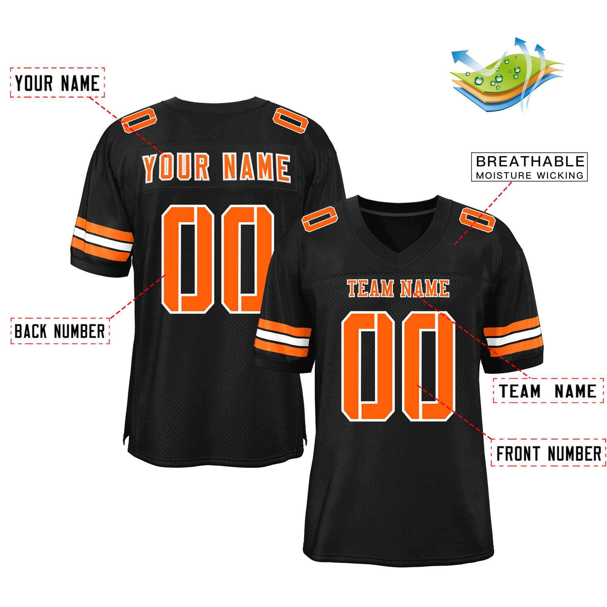 Custom Black Orange-White Classic Style Mesh Authentic Football Jersey