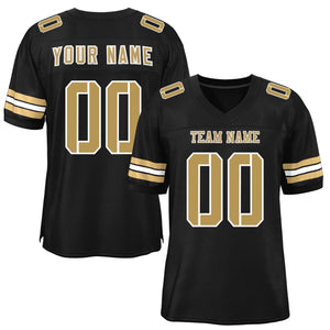 Custom Black Old Gold-White Classic Style Mesh Authentic Football Jersey